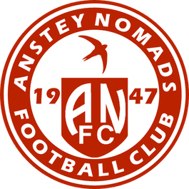 Circular logo for Anstey Nomads Football Club, featuring the club initials in the center and the year 1947, in red and white.