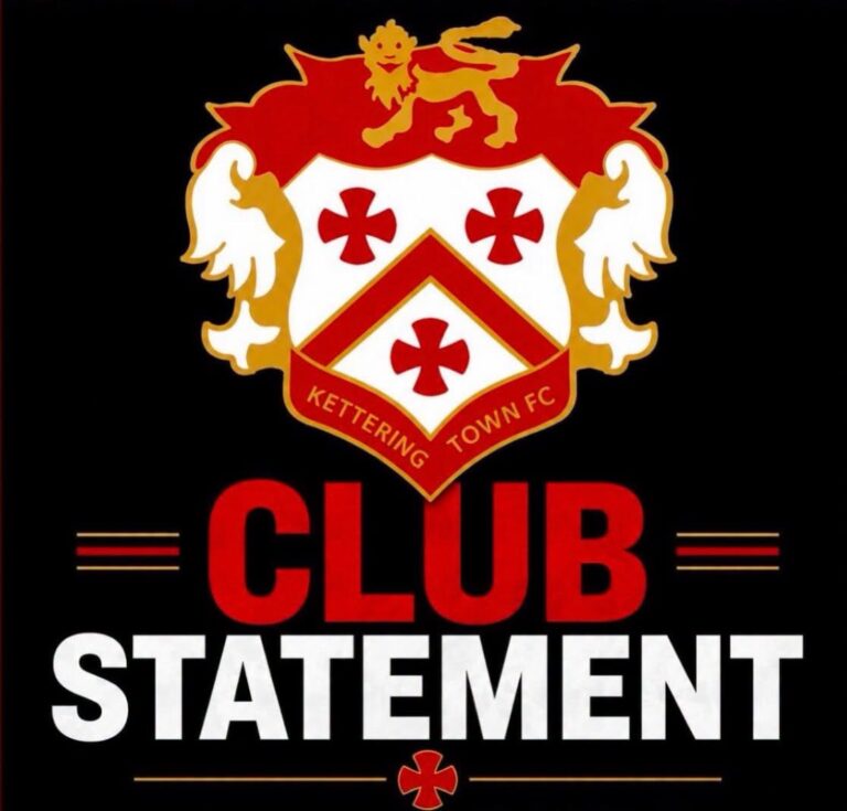 KTFC_Club_Statement_Logo | Kettering Town FC | Kettering Town FC Kettering Town FC crest above bold red 'CLUB' and white 'STATEMENT' on a black background.