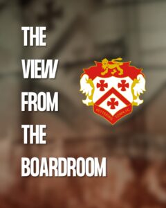Boardroom_KTFC | Kettering Town FC 'The View from the Boardroom' title in bold white letters with a Kettering Town FC crest on the right, blurred background